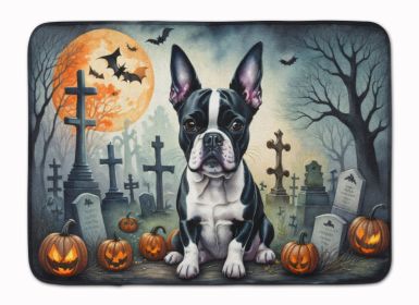 Boston Terrier Spooky Halloween Memory Foam Kitchen Mat Machine Washable Anti-Fatigue Mat Cushion Comfort Bath Mat or Kitchen Rug