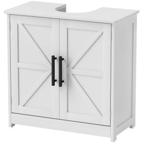 HOMCOM Farmhouse Pedestal Sink Storage Cabinet, Bathroom Sink Cabinet with 2 Barn Doors and Adjustable Shelf, White