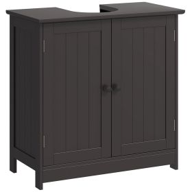HOMCOM Bathroom Vanity Cabinet, Under Sink Bathroom Cabinet with 2 Doors and Adjustable Shelf, Coffee