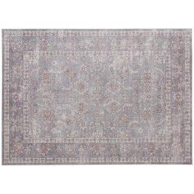 HOMCOM Machine Washable Area Rug 8x10, Non-Slip Traditional Flower Print Floor Carpet for Living Room, Bedroom, Grey and Brown