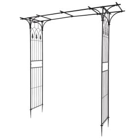 7.1ft Black Flat Top Wrought Iron, Courtyard Iron Arch (Color: Black)