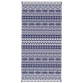 Reversible Outdoor Rug, Waterproof Plastic Straw With Carry Bag, 9 X 18, Blue & White Geometric Wall (Color: Blue)