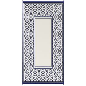 Reversible Outdoor Rug, Waterproof Plastic Straw With Carry Bag, 9 X 18, Blue & White Gourd Border (Color: Blue)