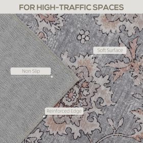 Machine Washable Area Rug 4x6, Non-Slip Traditional Flower Print Floor Carpet For Living Room, Bedroom, Grey And Brown (Color: Brown)